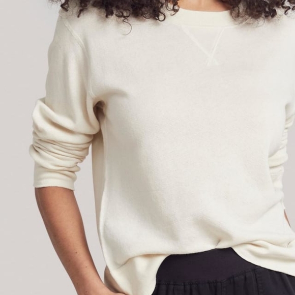 Faherty Cream/Off-White Cotton Terry Oasis Crewneck Sweatshirt Lounge Travel - Picture 1 of 12